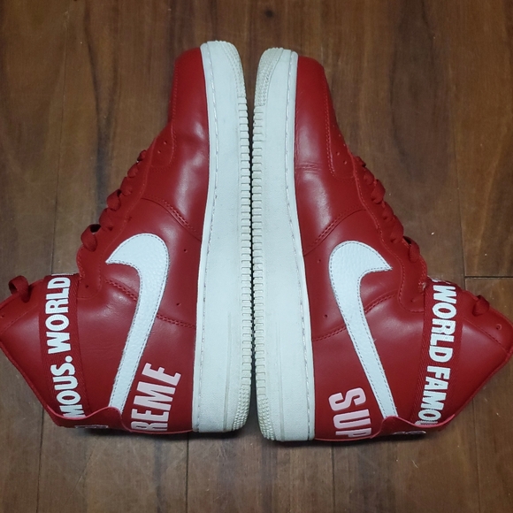 NIKE AIR FORCE 1 HIGH SUPREME WORLD FAMOUS SHOES 698696-610 MENS SIZE 9.5 RED - Picture 2 of 10